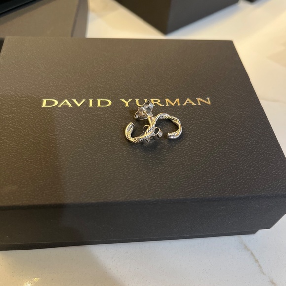David Yurman huggie hoop earrings silver diamonds - Picture 2 of 6